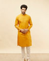 alt message - Manyavar Men Sunrise Orange Self Patterned Kurta Set image number 2