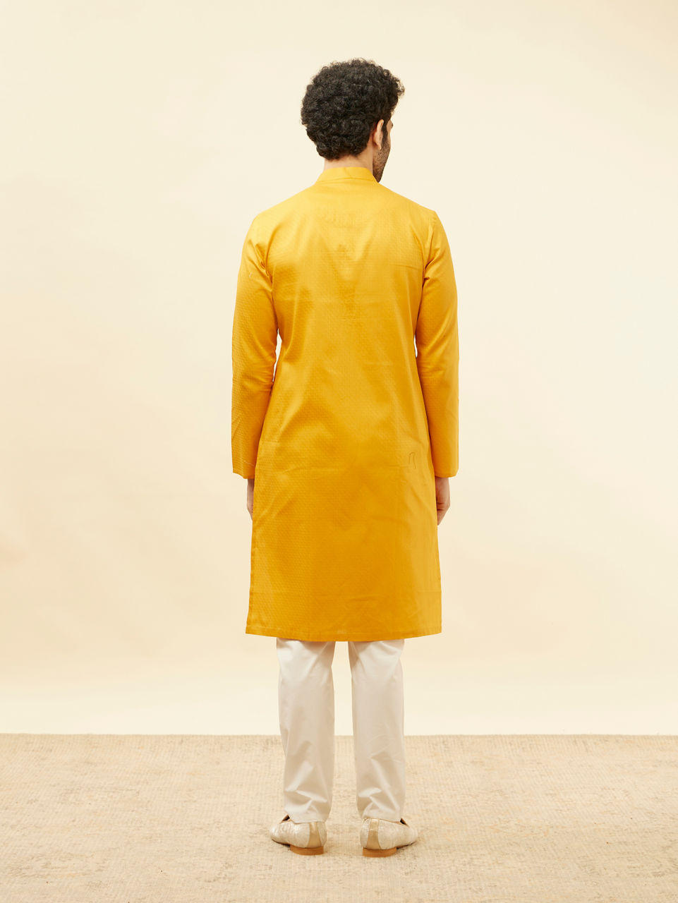 Manyavar Men Sunrise Orange Self Patterned Kurta Set