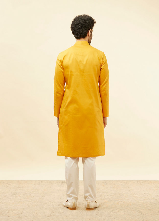 alt message - Manyavar Men Sunrise Orange Self Patterned Kurta Set image number 5