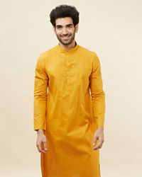 Manyavar Men Sunrise Orange Self Patterned Kurta Set