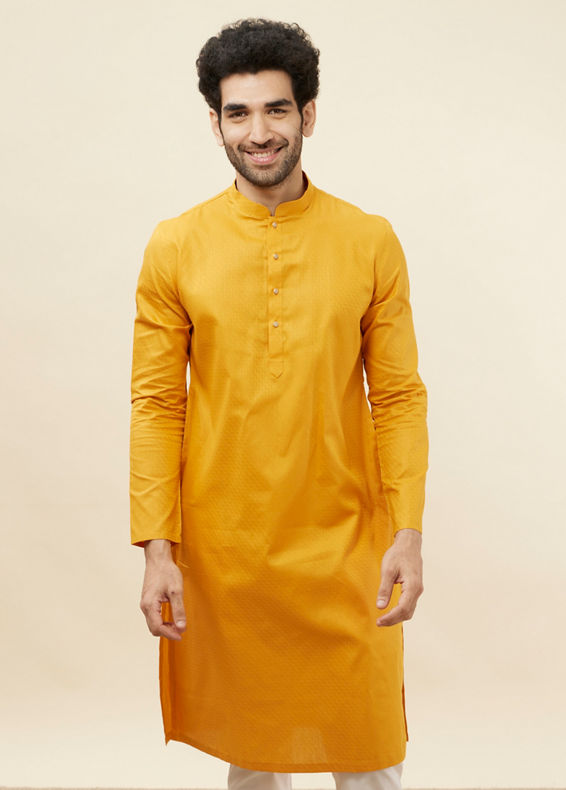 Manyavar Men Sunrise Orange Self Patterned Kurta Set