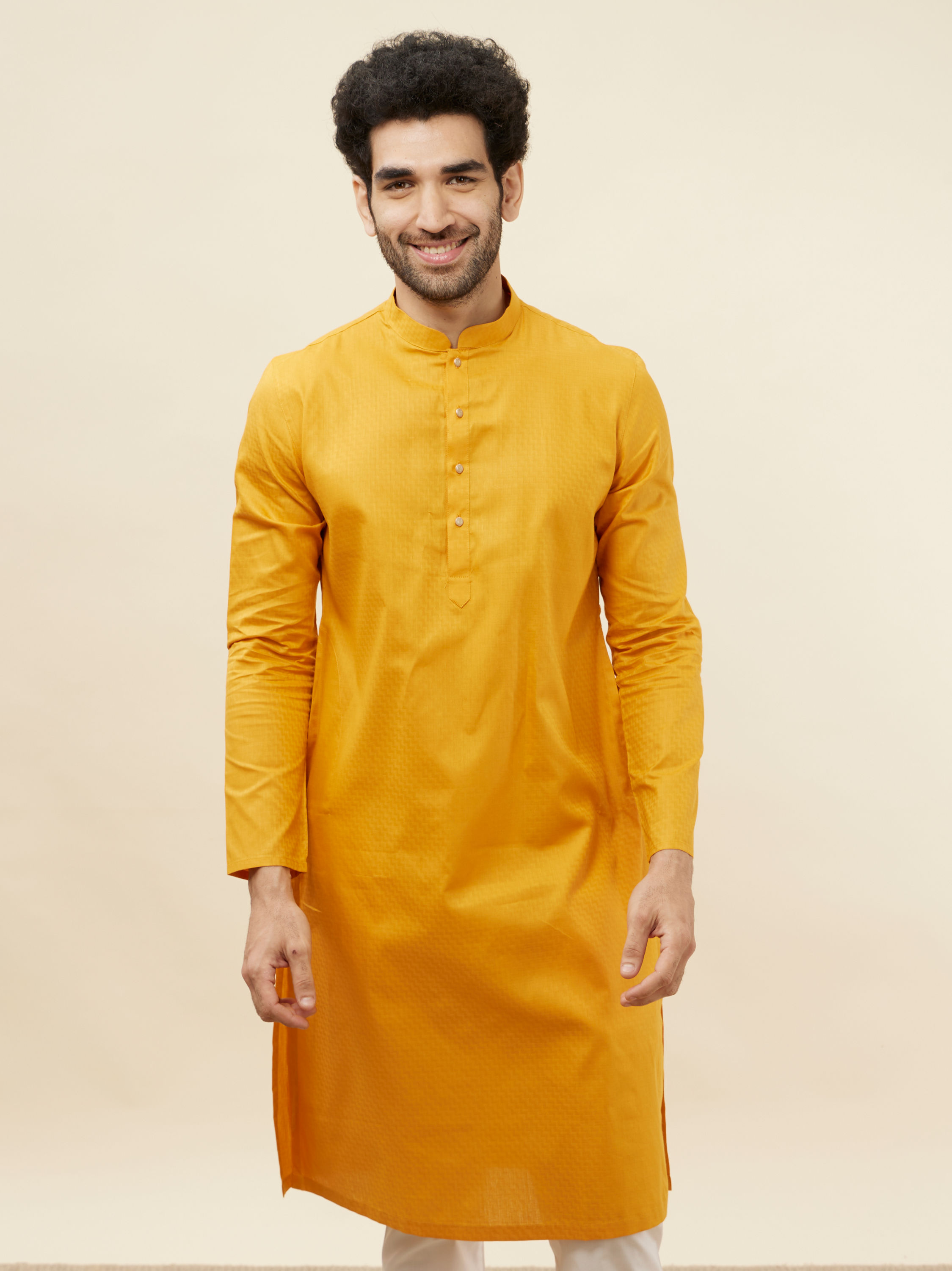 Manyavar Men Sunrise Orange Self Patterned Kurta Set