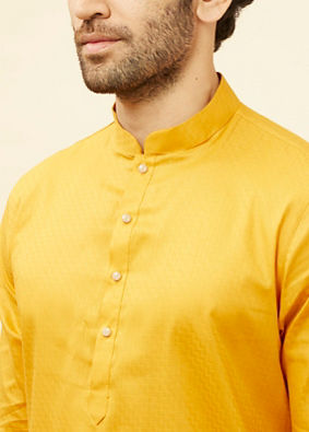 Manyavar Men Sunrise Orange Self Patterned Kurta Set