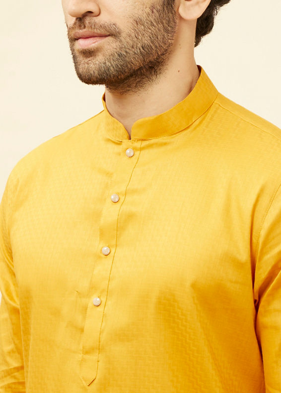 Manyavar Men Sunrise Orange Self Patterned Kurta Set