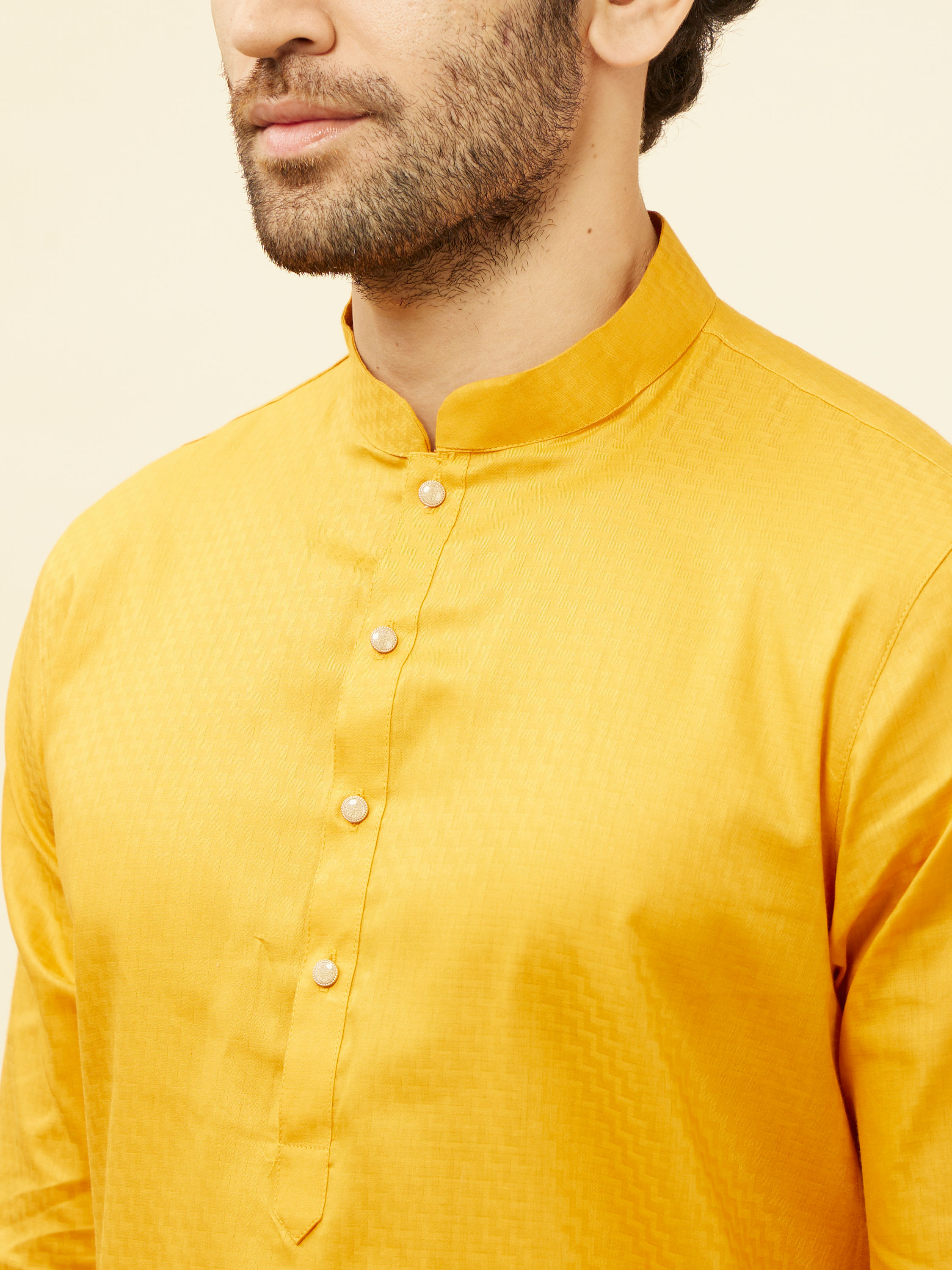 Manyavar Men Sunrise Orange Self Patterned Kurta Set