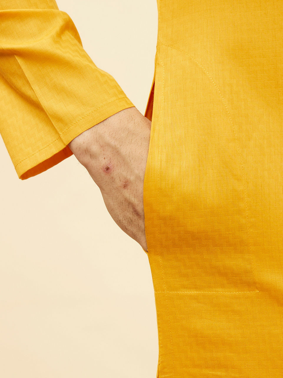 Manyavar Men Sunrise Orange Self Patterned Kurta Set