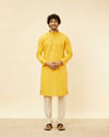 alt message - Manyavar Men Mustard Yellow Fern Buta Motif Patterned Kurta Set image number 2