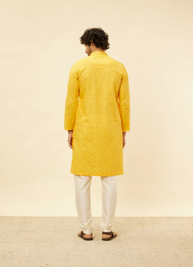 alt message - Manyavar Men Mustard Yellow Fern Buta Motif Patterned Kurta Set image number 5