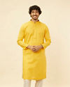 alt message - Manyavar Men Mustard Yellow Fern Buta Motif Patterned Kurta Set image number 0