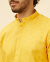 alt message - Manyavar Men Mustard Yellow Fern Buta Motif Patterned Kurta Set image number 1