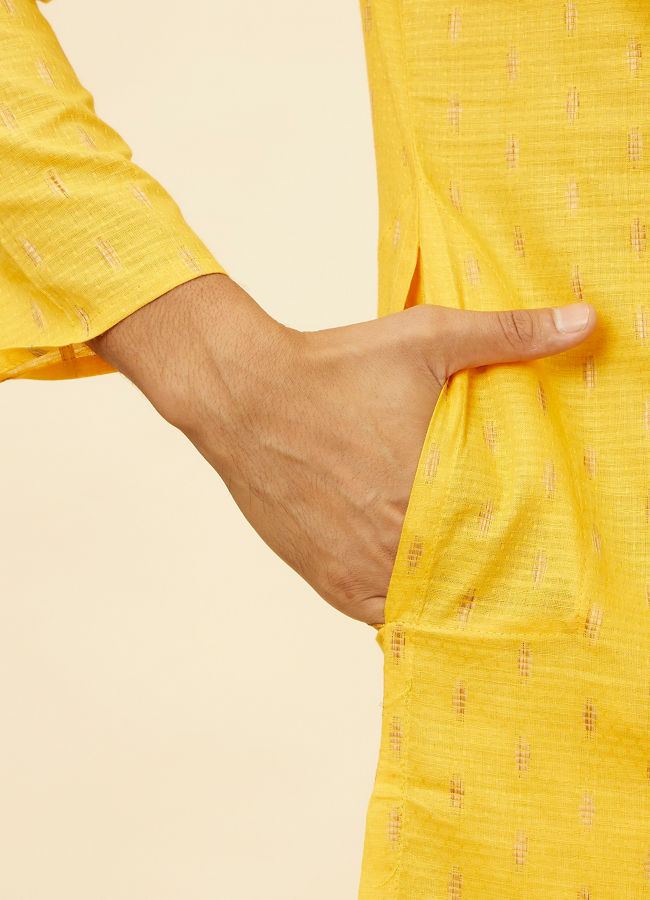 Manyavar Men Mustard Yellow Fern Buta Motif Patterned Kurta Set