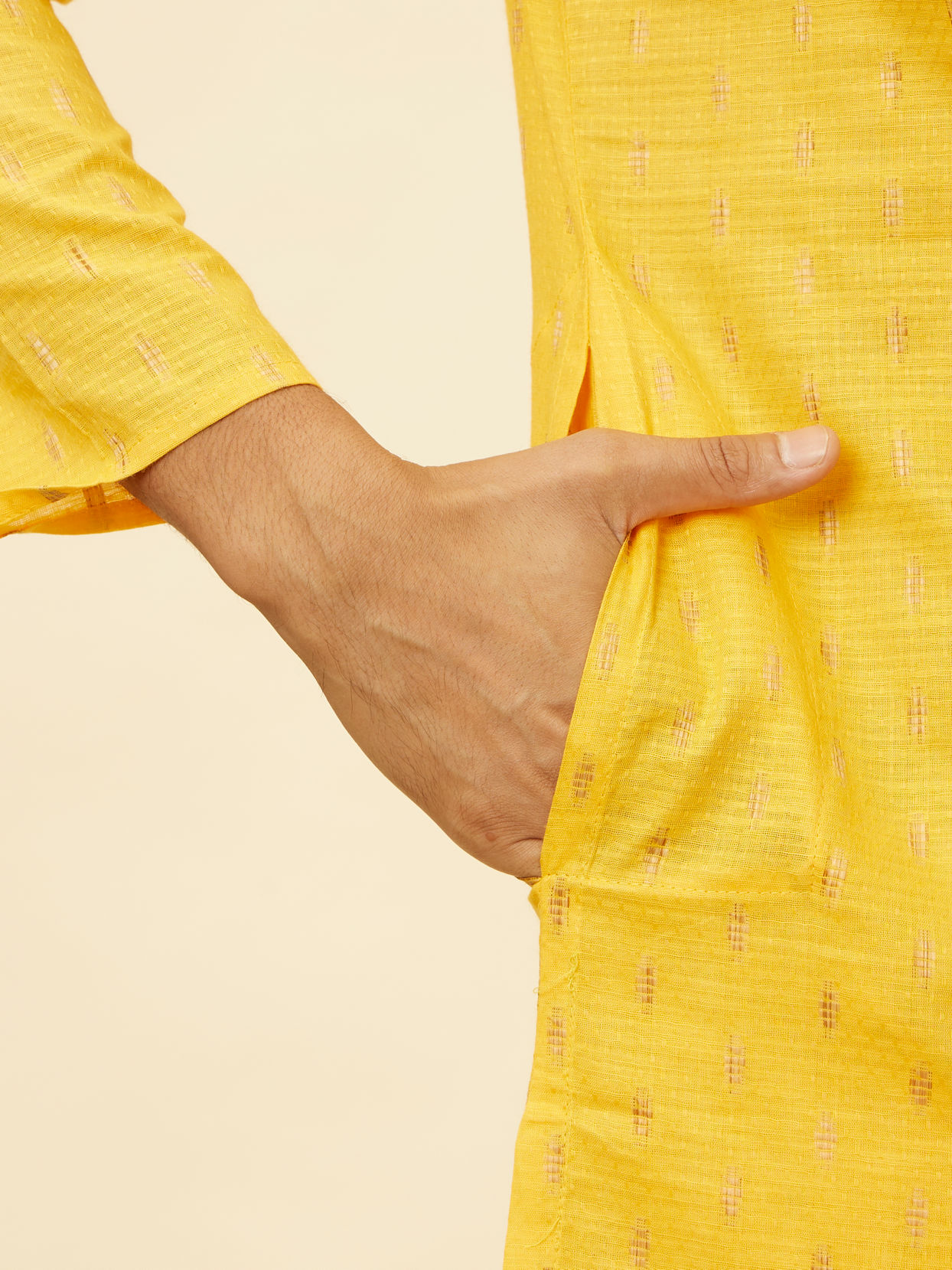 Manyavar Men Mustard Yellow Fern Buta Motif Patterned Kurta Set