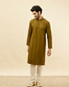 alt message - Manyavar Men Mehendi Green Self Printed Kurta Set image number 2