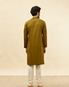 Manyavar Men Mehendi Green Self Printed Kurta Set