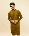 Manyavar Men Mehendi Green Self Printed Kurta Set