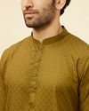 alt message - Manyavar Men Mehendi Green Self Printed Kurta Set image number 1