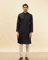 alt message - Manyavar Men Dark Blue Self Patterned Kurta Set image number 2