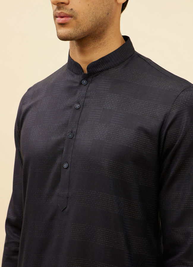 alt message - Manyavar Men Dark Blue Self Patterned Kurta Set image number 1