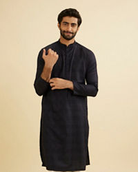 Manyavar Men Dark Blue Self Patterned Kurta Set