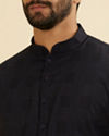 Manyavar Men Dark Blue Self Patterned Kurta Set