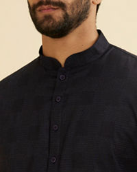 Manyavar Men Dark Blue Self Patterned Kurta Set