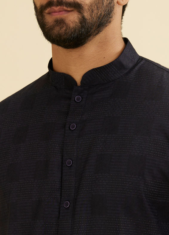 Manyavar Men Dark Blue Self Patterned Kurta Set