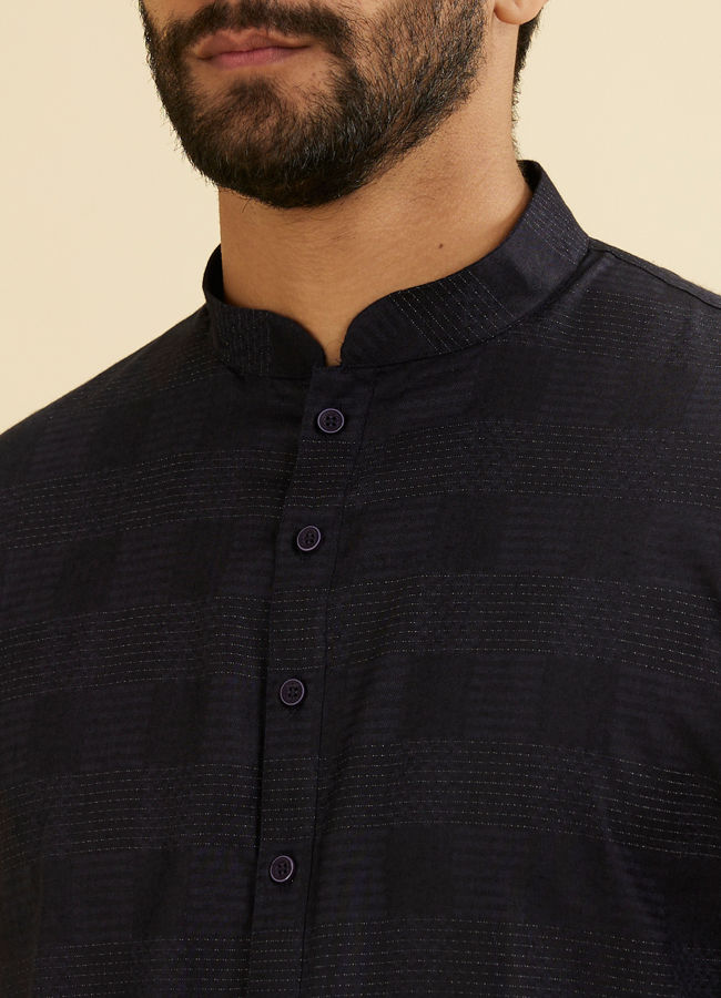 Manyavar Men Dark Blue Self Patterned Kurta Set