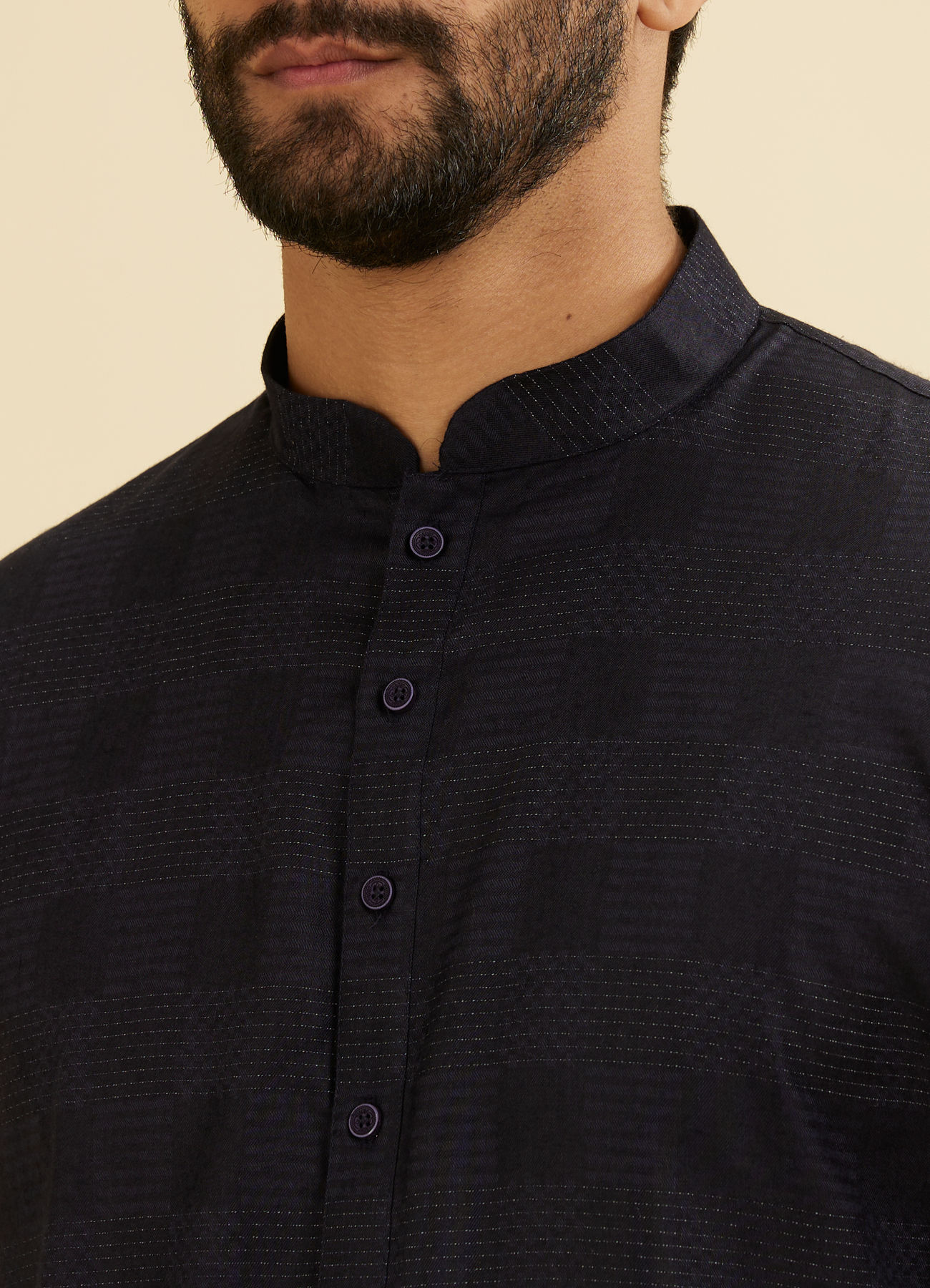 Manyavar Men Dark Blue Self Patterned Kurta Set