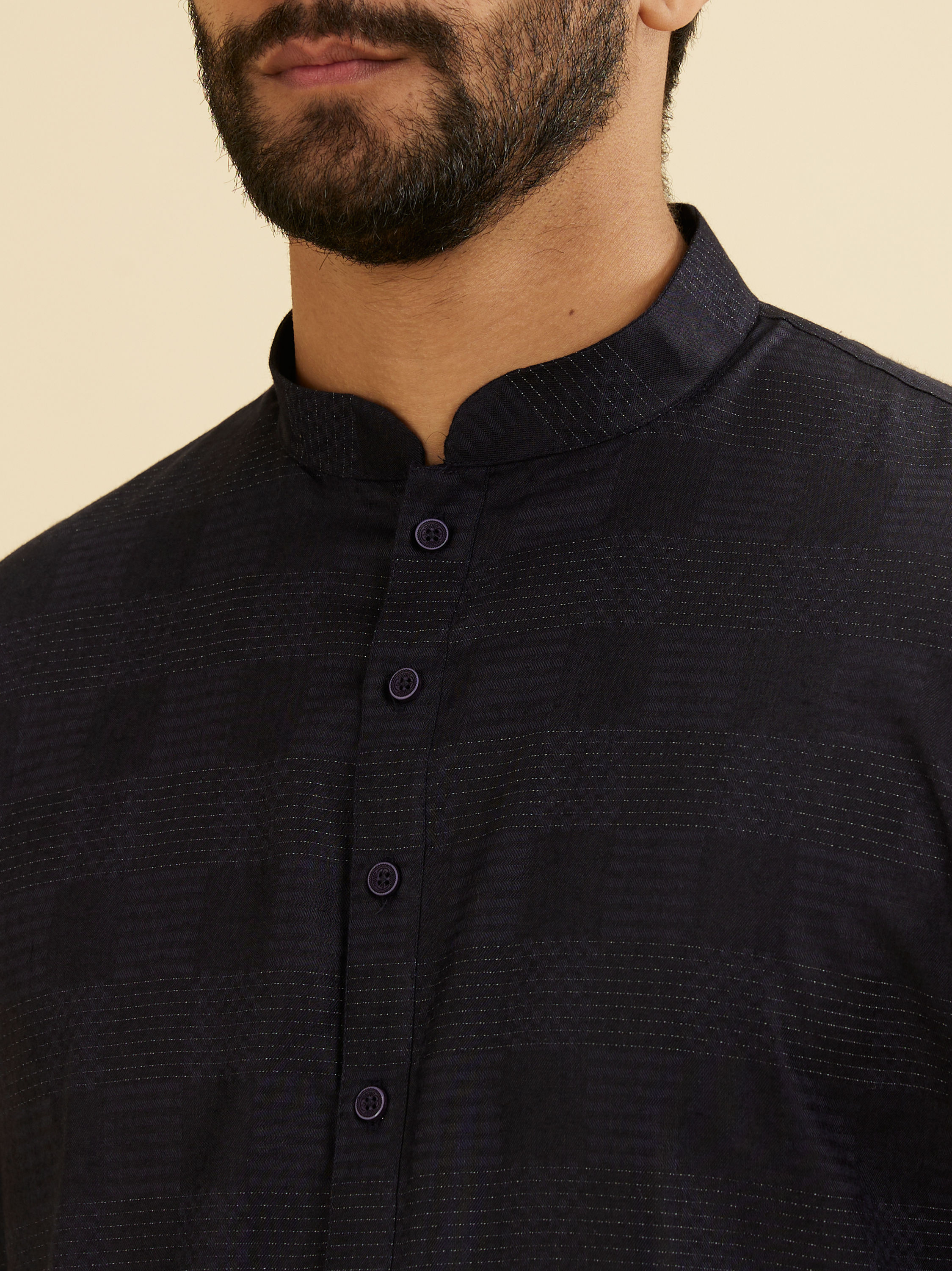 Manyavar Men Dark Blue Self Patterned Kurta Set