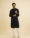 Manyavar Men Dark Blue Self Patterned Kurta Set