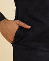 Manyavar Men Dark Blue Self Patterned Kurta Set