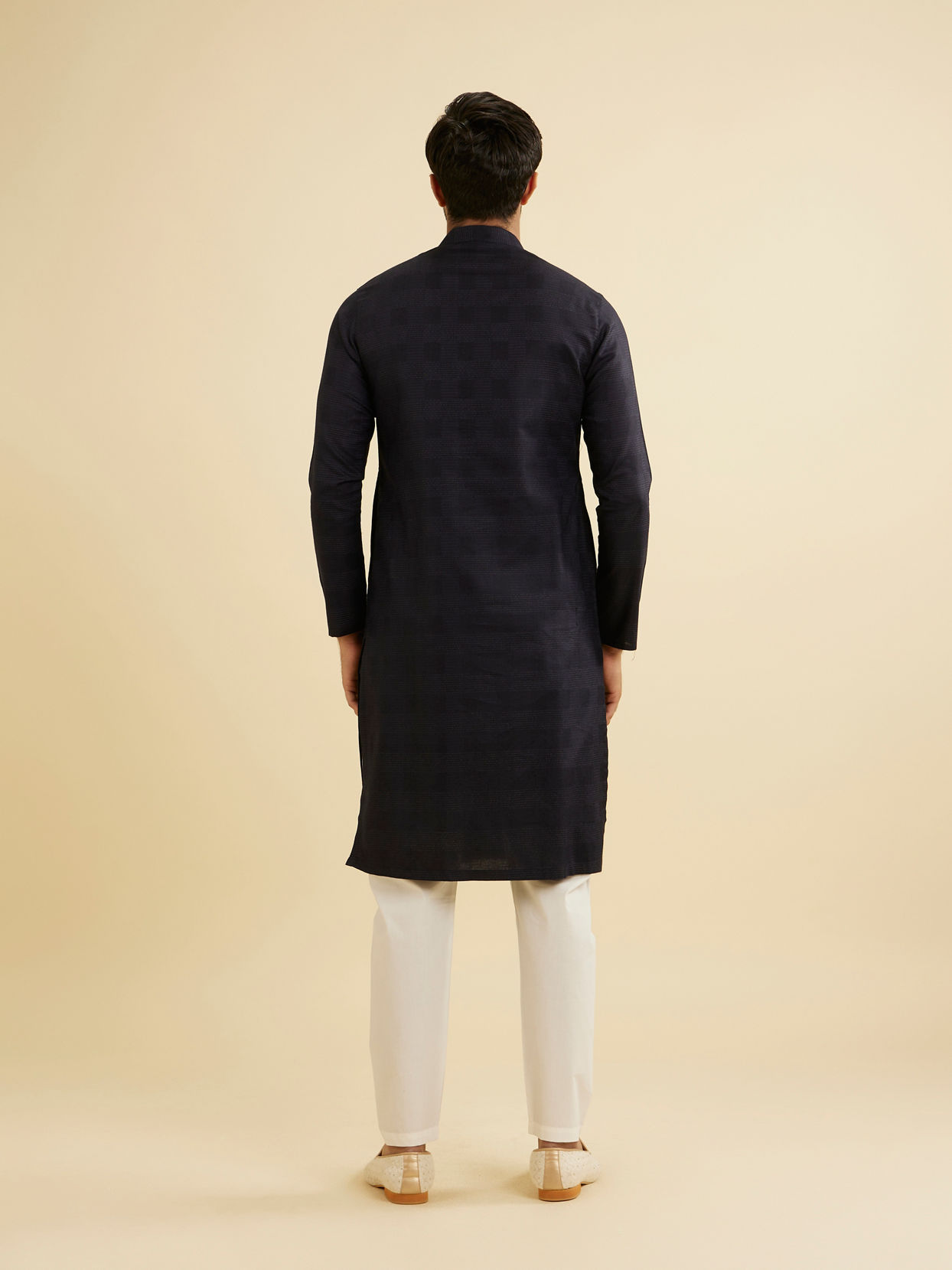Manyavar Men Dark Blue Self Patterned Kurta Set