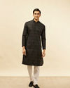 alt message - Manyavar Men Coal Black Self Patterned Kurta Set image number 2