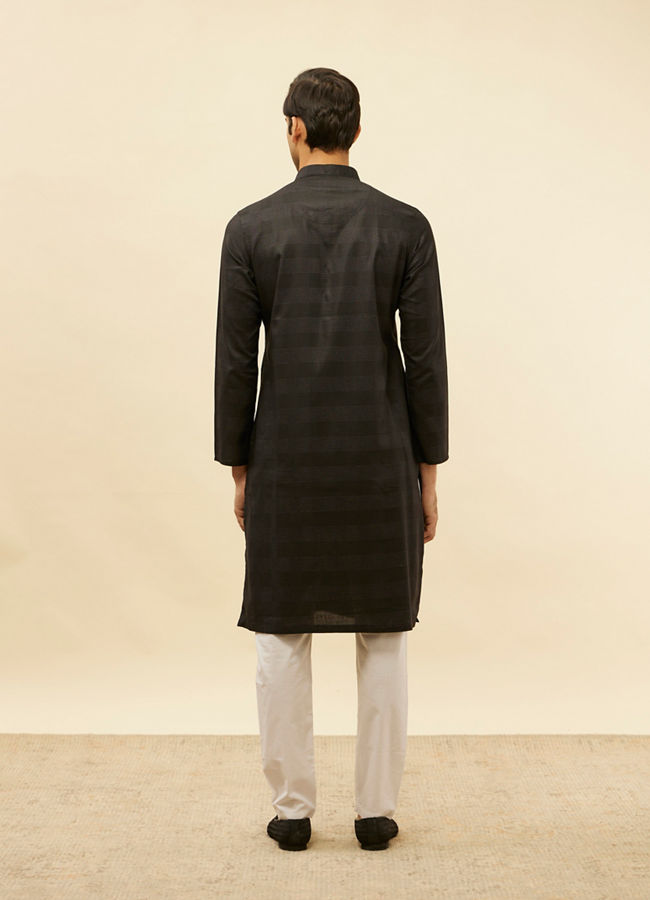 Manyavar Men Coal Black Self Patterned Kurta Set