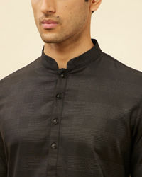 Manyavar Men Coal Black Self Patterned Kurta Set