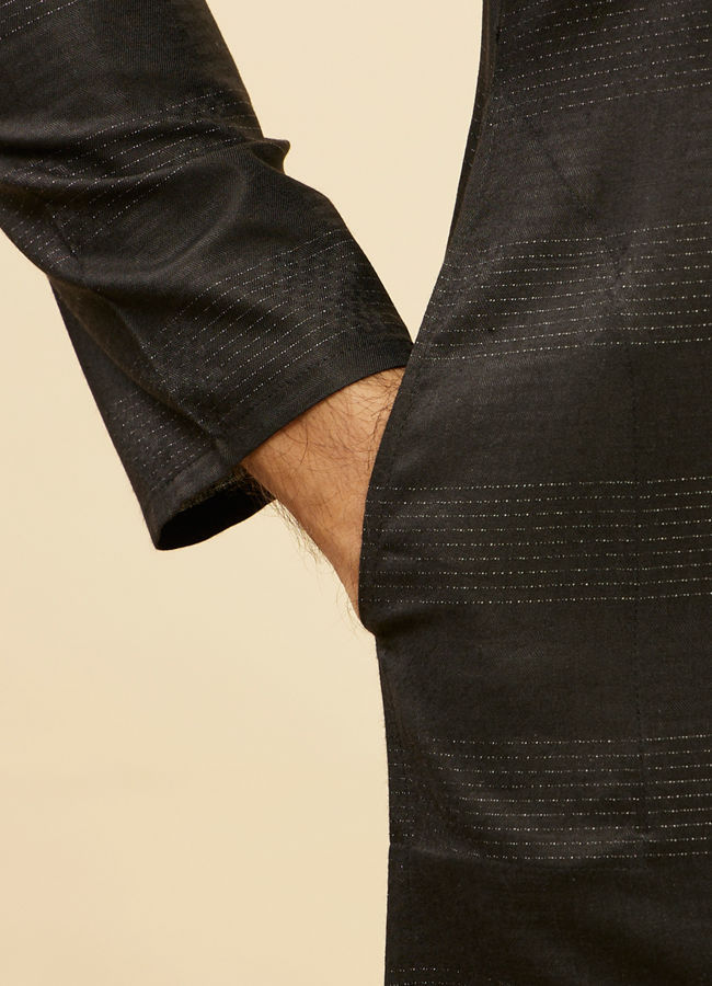 Manyavar Men Coal Black Self Patterned Kurta Set