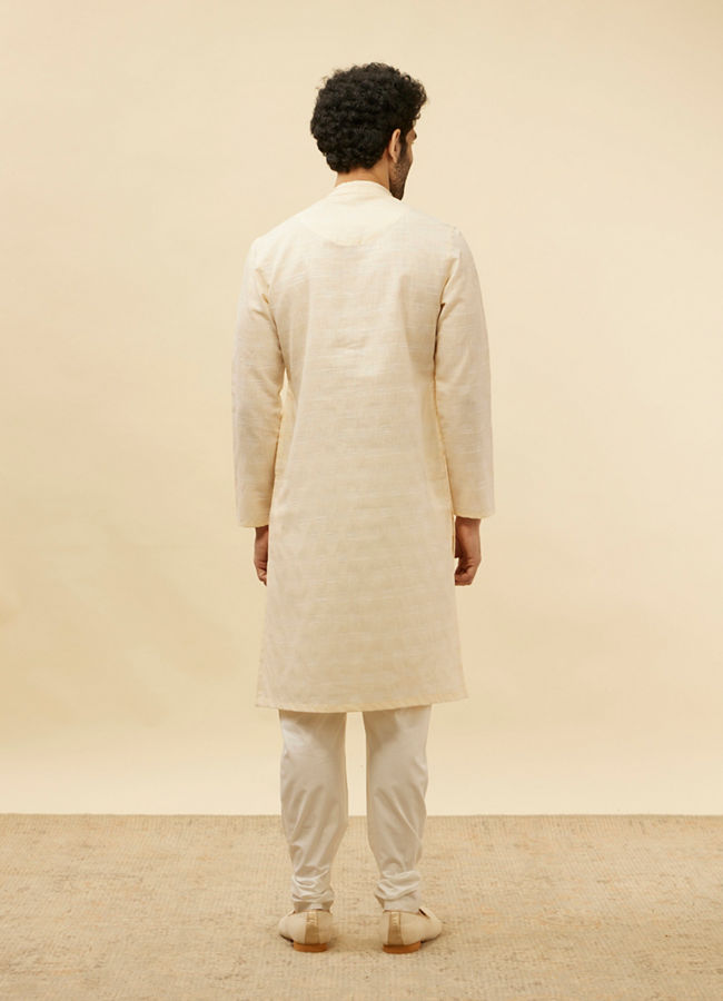Manyavar Men Soft Cream Self Textured Kurta Set