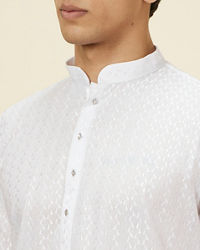Manyavar Men Pristine White Self Patterned Kurta Set