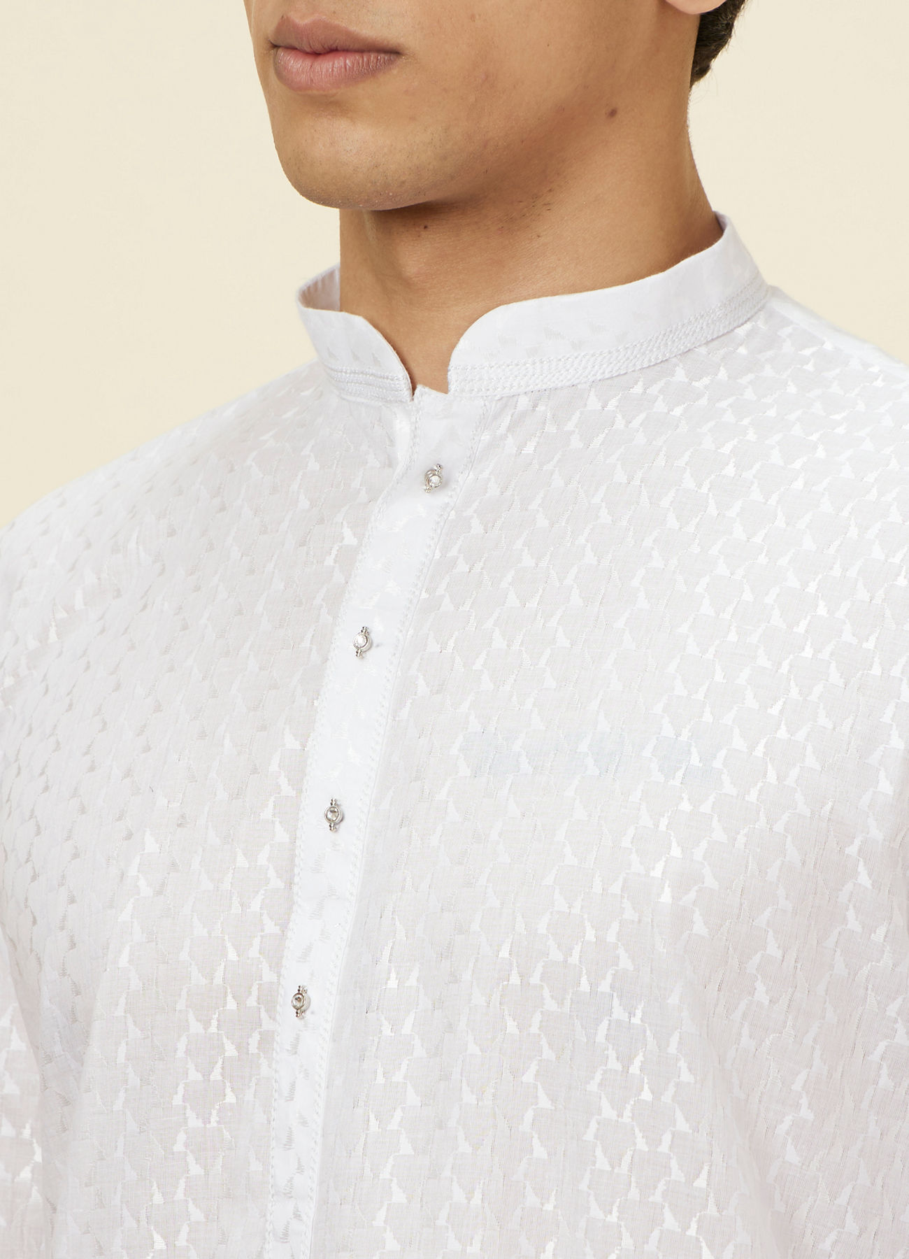 Manyavar Men Pristine White Self Patterned Kurta Set