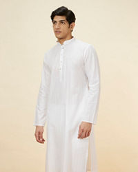 Manyavar Men Pristine White Self Patterned Kurta Set