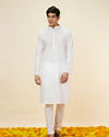 Manyavar Men Pristine White Self Patterned Kurta Set