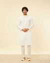 alt message - Manyavar Men Warm White Grid Patterned Kurta Set image number 2