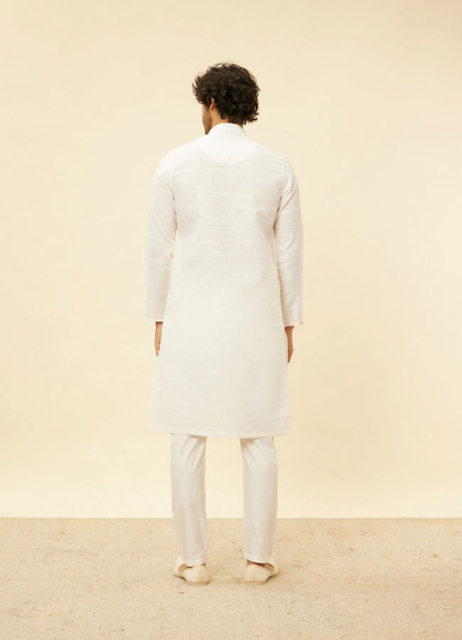 Manyavar Men Warm White Grid Patterned Kurta Set