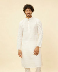 Manyavar Men Warm White Grid Patterned Kurta Set