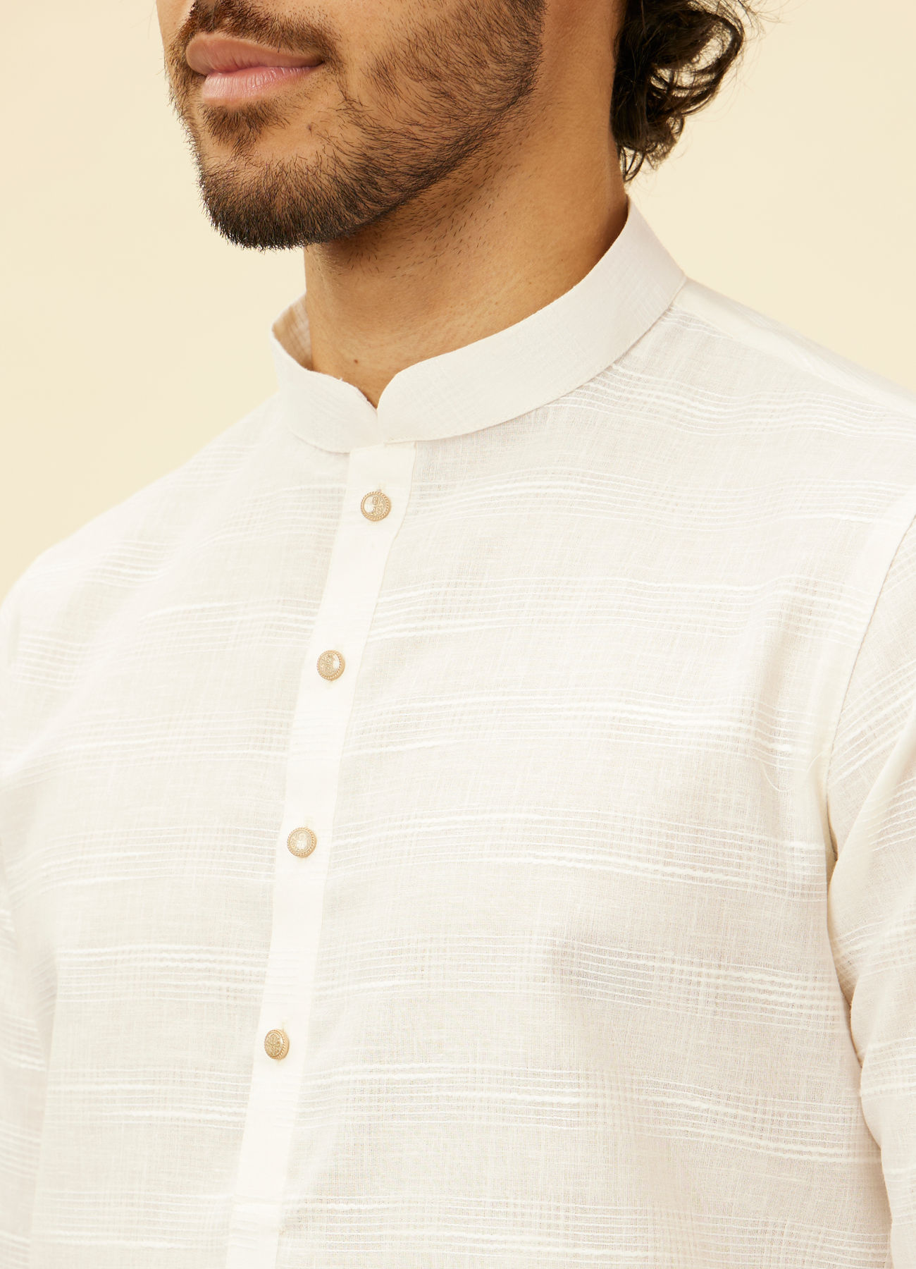 Manyavar Men Warm White Grid Patterned Kurta Set