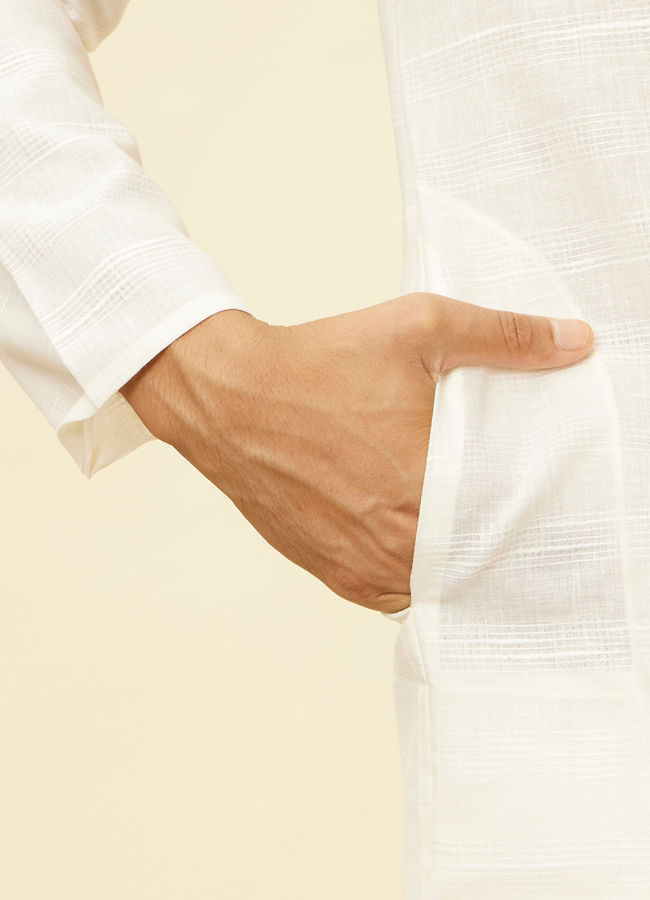 Manyavar Men Warm White Grid Patterned Kurta Set