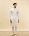 Manyavar Men Bright White Chevron Patterned Kurta Set