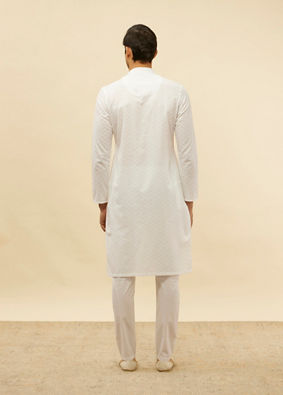 Manyavar Men Bright White Chevron Patterned Kurta Set image number 5