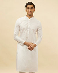 Manyavar Men Bright White Chevron Patterned Kurta Set