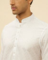 alt message - Manyavar Men Bright White Chevron Patterned Kurta Set image number 1